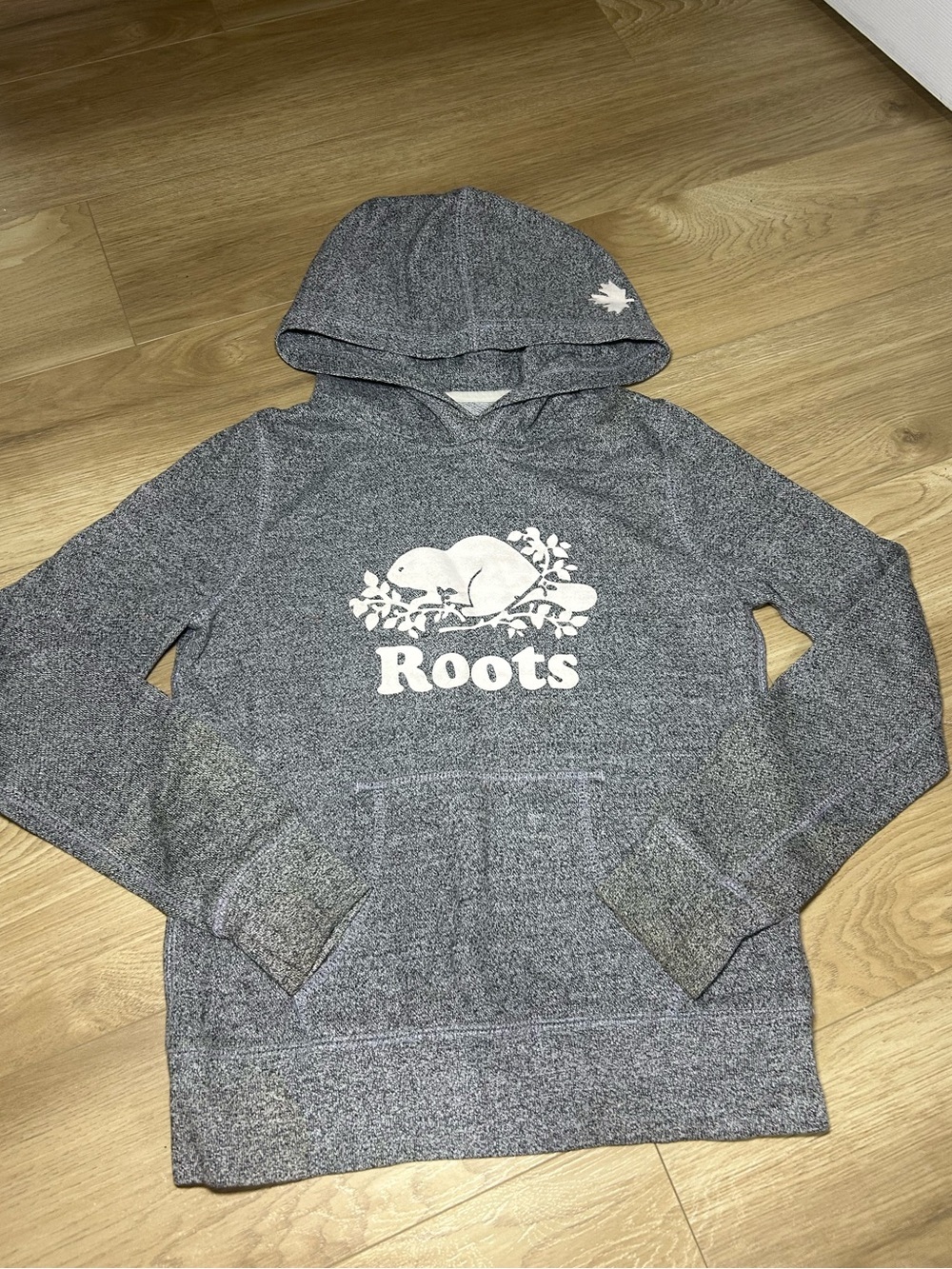 Roots Kids Heather Gray Hoodie with White Logo